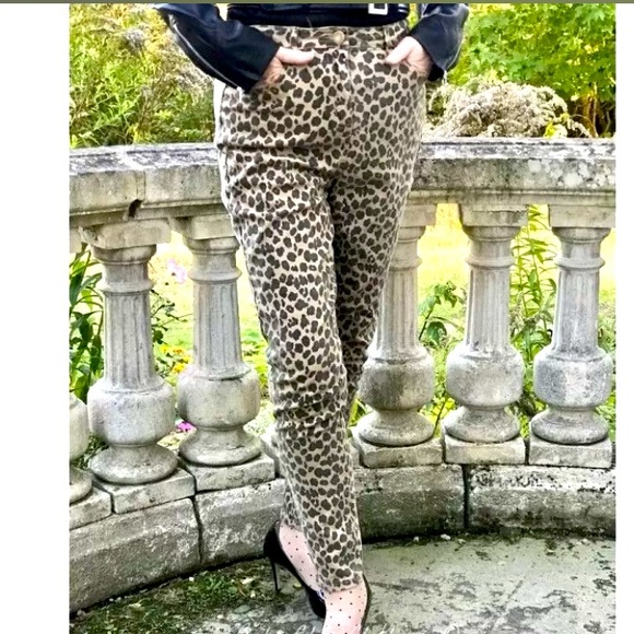 Collectif Maddy Leopard Cheetah Denim Jean Pants*UK Large 14*NWT*VLV - Picture 2 of 3